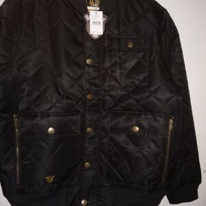 Black Quilted Jacket with Gold Accents